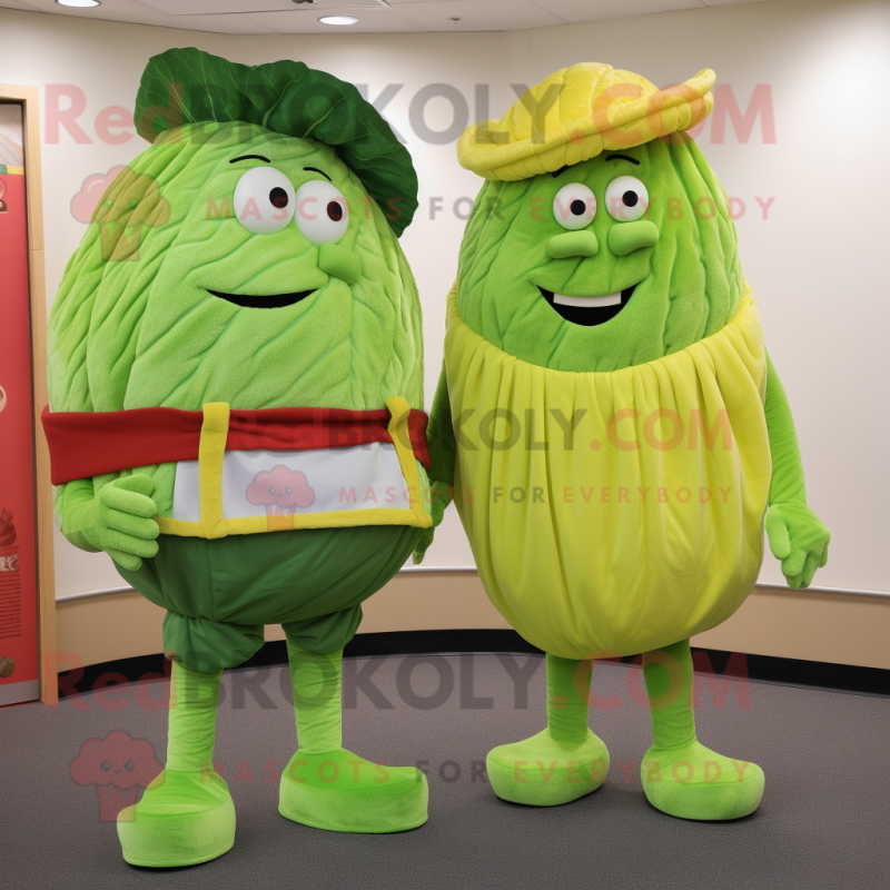 Lime Green Corned Beef And Cabbage mascot costume character dressed with a Corduroy Pants and Earrings