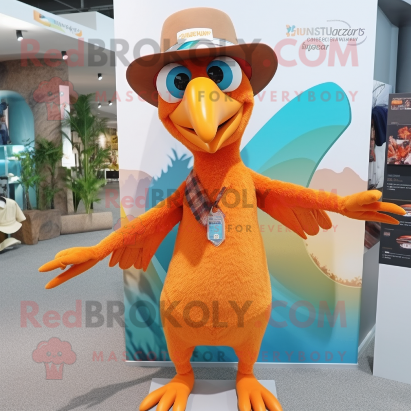 Orange Archeopteryx mascot costume character dressed with a Swimwear and Hat pins
