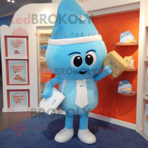 Sky Blue Candy Box mascot costume character dressed with a Henley Tee and Handbags