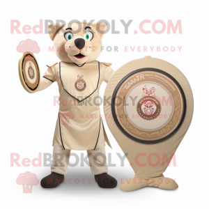 Beige Celtic Shield mascot costume character dressed with a Dress Pants and Coin purses
