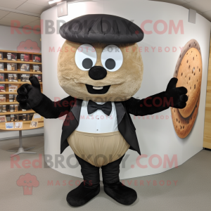 Black Bagels mascot costume character dressed with a Chinos and Bow ties