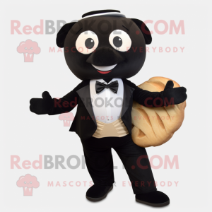 Black Bagels mascot costume character dressed with a Chinos and Bow ties