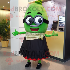 Olive Sushi mascot costume character dressed with a Skirt and Eyeglasses