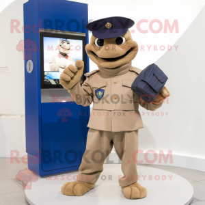 Tan Navy Soldier mascot costume character dressed with a Turtleneck and Wallets