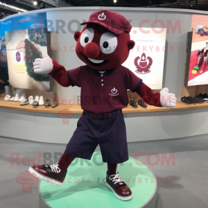 Maroon Irish Dancing Shoes mascot costume character dressed with a Polo Shirt and Belts