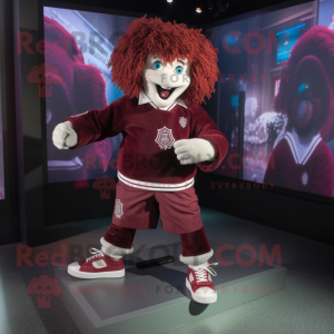 Maroon Irish Dancing Shoes mascot costume character dressed with a Polo Shirt and Belts
