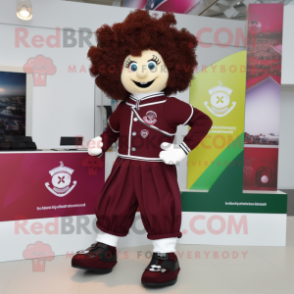 Maroon Irish Dancing Shoes mascot costume character dressed with a Polo Shirt and Belts