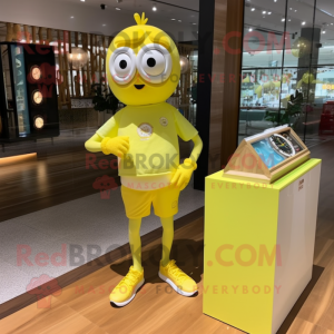 Lemon Yellow Chocolates mascot costume character dressed with a Swimwear and Bracelet watches