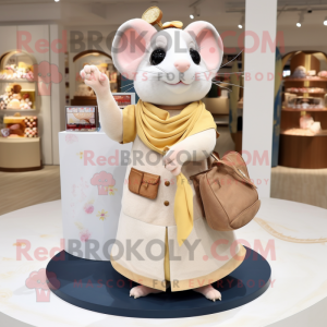 Beige Dormouse mascot costume character dressed with a Wrap Skirt and Coin purses