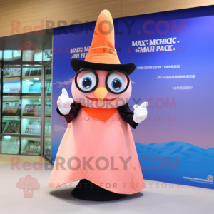 Peach Magician mascot costume character dressed with a Cover-up and Eyeglasses