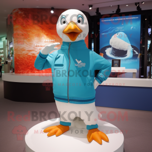 Cyan Gull mascot costume character dressed with a Sweatshirt and Bracelet watches