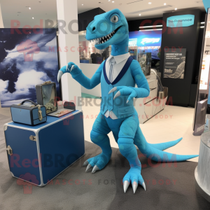 Cyan Velociraptor maskot...