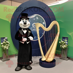 Navy Celtic Harp mascot costume character dressed with a Tuxedo and Bracelet watches