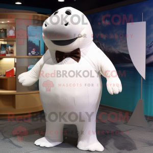 White Walrus mascot costume character dressed with a Long Sleeve Tee and Bow ties