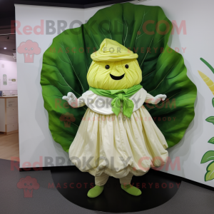 Cream Cabbage Leaf mascot costume character dressed with a Romper and Shawls