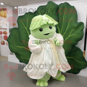 Cream Cabbage Leaf mascot costume character dressed with a Romper and Shawls