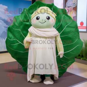 Cream Cabbage Leaf mascot costume character dressed with a Romper and Shawls