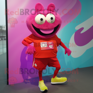 Magenta Cod mascot costume character dressed with a Running Shorts and Brooches