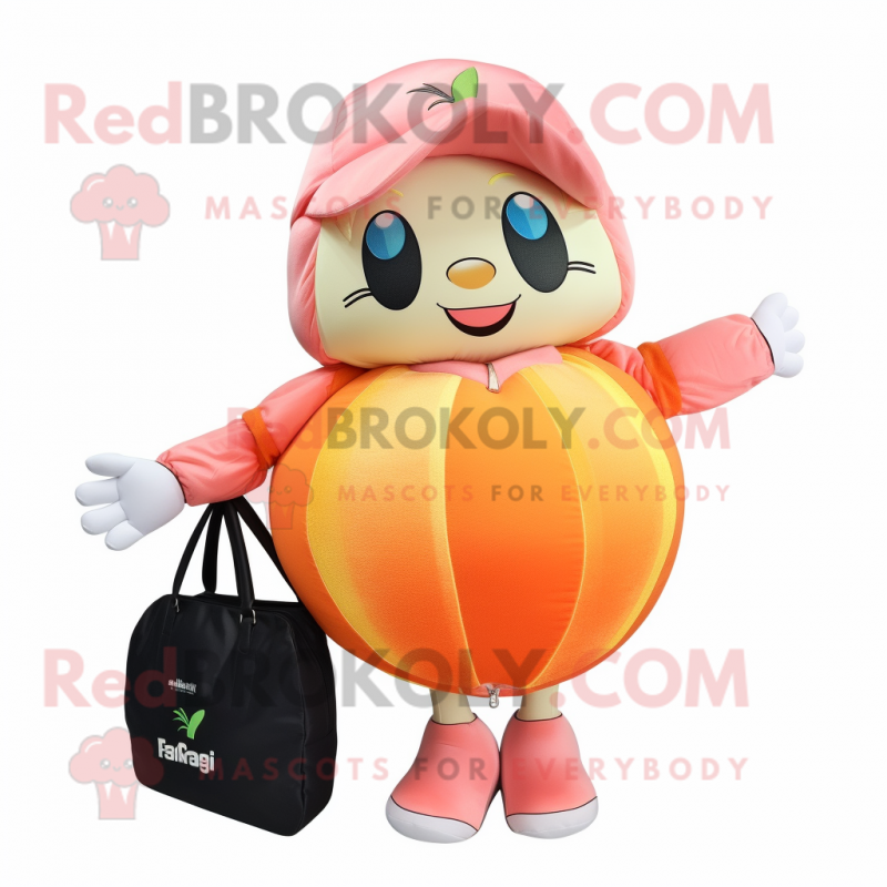 Peach Squash mascot costume character dressed with a Rash Guard and Handbags