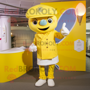 Yellow Love Letter mascot costume character dressed with a Henley Tee and Berets