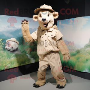 Beige Wild Boar mascot costume character dressed with a Poplin Shirt and Caps