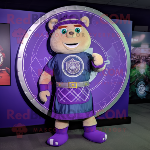 Purple Celtic Shield mascot costume character dressed with a Joggers and Bow ties
