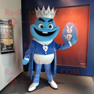 Blue Queen mascot costume character dressed with a Suit Pants and Ties