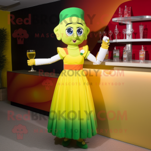 Yellow Irish Flag mascot costume character dressed with a Cocktail Dress and Bracelets