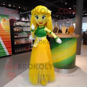 Yellow Irish Flag mascot costume character dressed with a Cocktail Dress and Bracelets