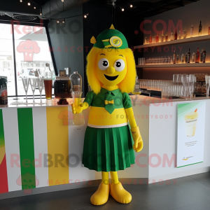 Yellow Irish Flag mascot costume character dressed with a Cocktail Dress and Bracelets