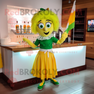 Yellow Irish Flag mascot costume character dressed with a Cocktail Dress and Bracelets