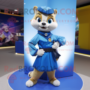 Blue Marten mascot costume character dressed with a Mini Skirt and Belts