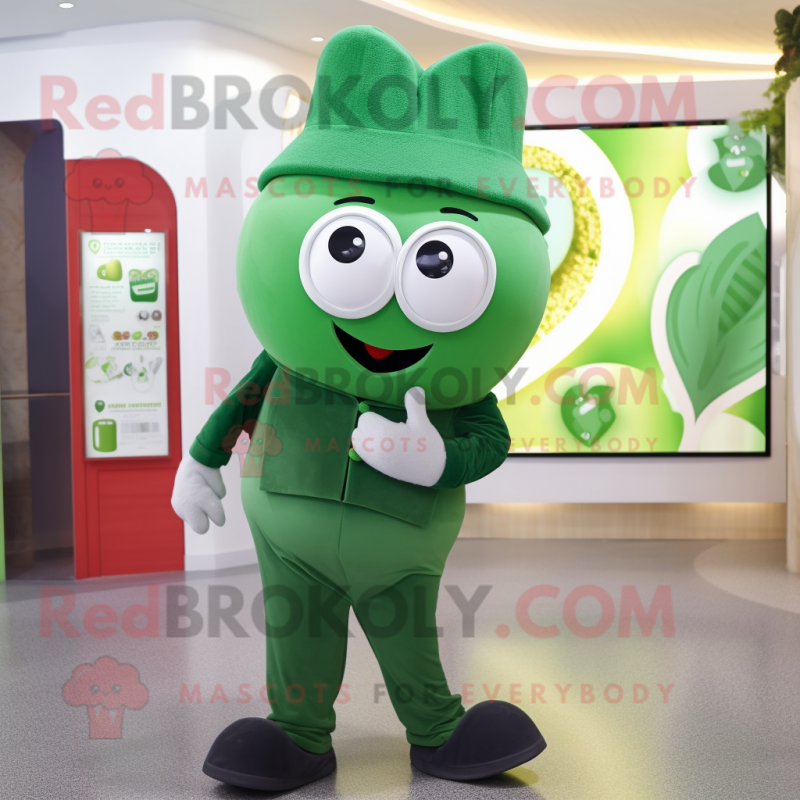 Green Heart mascot costume character dressed with a Jumpsuit and Hat pins