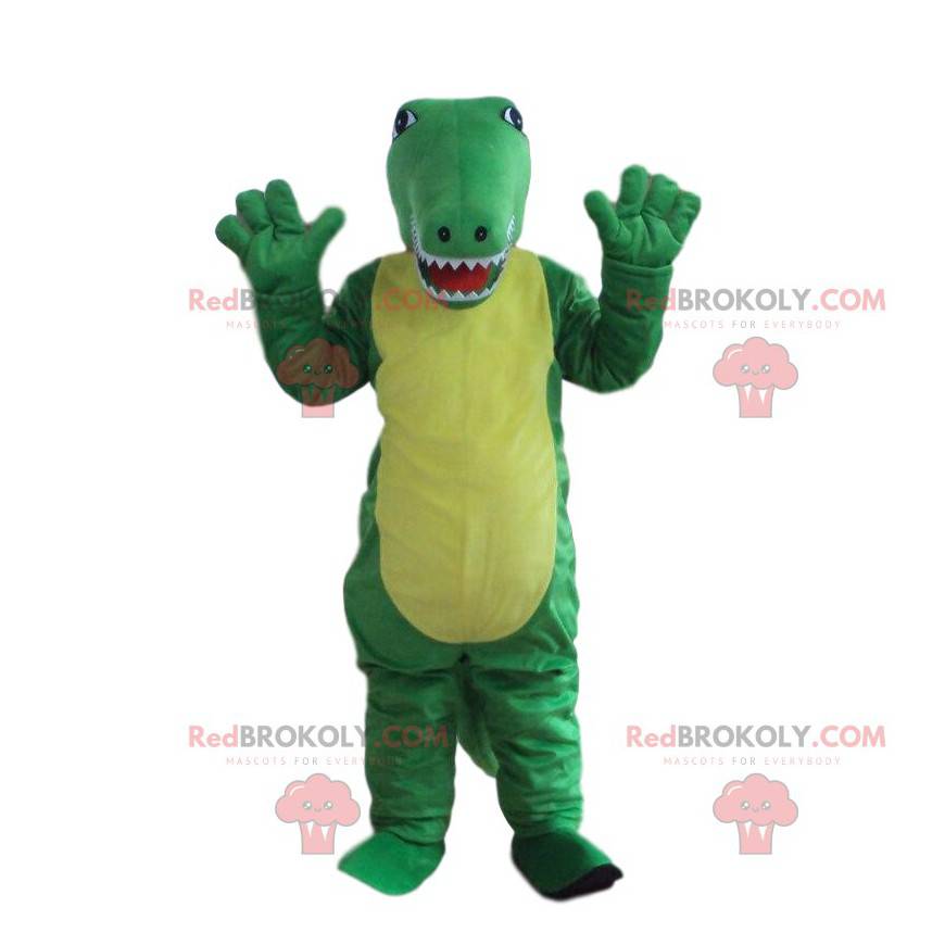 Mascota de cocodrilo verde y amarillo, disfraz de cocodrilo
