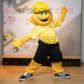 Yellow Irish Dancing Shoes mascot costume character dressed with a Chinos and Caps