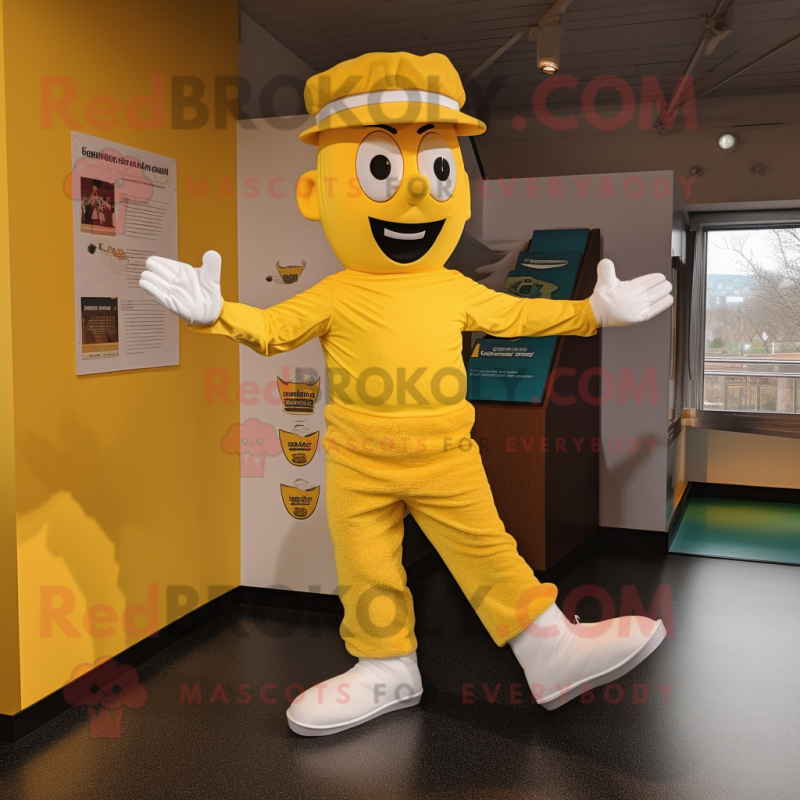 Yellow Irish Dancing Shoes mascot costume character dressed with a Chinos and Caps Mascot Costumes Redbrokoly Sizes L 175 180CM