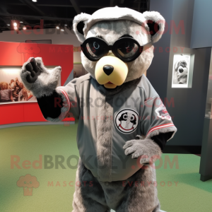 Silver Spectacled Bear mascot costume character dressed with a Baseball Tee and Keychains