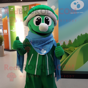 Cyan Irish Flag mascot costume character dressed with a Windbreaker and Shawls