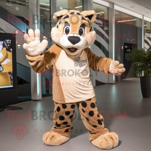 Tan Leopard mascot costume character dressed with a Windbreaker and Mittens