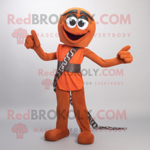 Rust Bracelet mascot costume character dressed with a Sheath Dress and Shoe laces