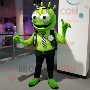 Lime Green Pho mascot costume character dressed with a Oxford Shirt and Smartwatches