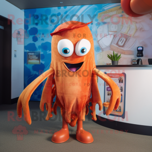 Rust Squid mascot costume character dressed with a Swimwear and Headbands