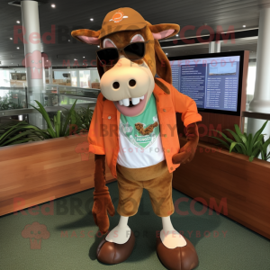 Brown Guernsey Cow mascotte...