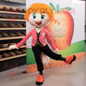 Peach Irish Dancing Shoes mascot costume character dressed with a Suit Jacket and Bracelets