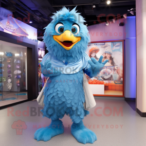 Sky Blue Eagle mascot costume character dressed with a Ball Gown and Berets