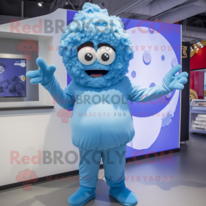 Sky Blue Meatballs mascot costume character dressed with a Rash Guard and Mittens