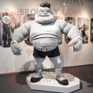 Sølv Strongman maskot drakt...