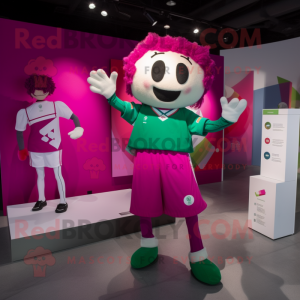 Magenta Irish Flag mascot costume character dressed with a Playsuit and Brooches
