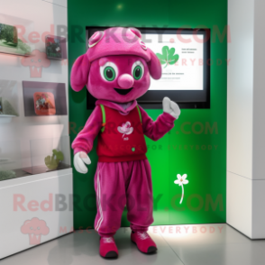 Magenta Irish Flag mascot costume character dressed with a Playsuit and Brooches