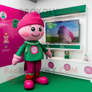 Magenta Irish Flag mascot costume character dressed with a Playsuit and Brooches